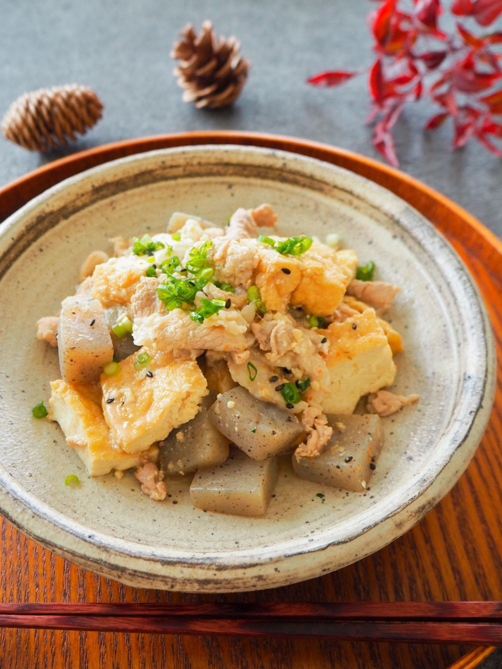 煮込みは5分！厚揚げとこんにゃくと豚肉の味噌煮