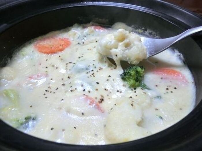 冷凍野菜ミックスですぐできる☆　ゴロゴロ野菜のチーズクリームスープ