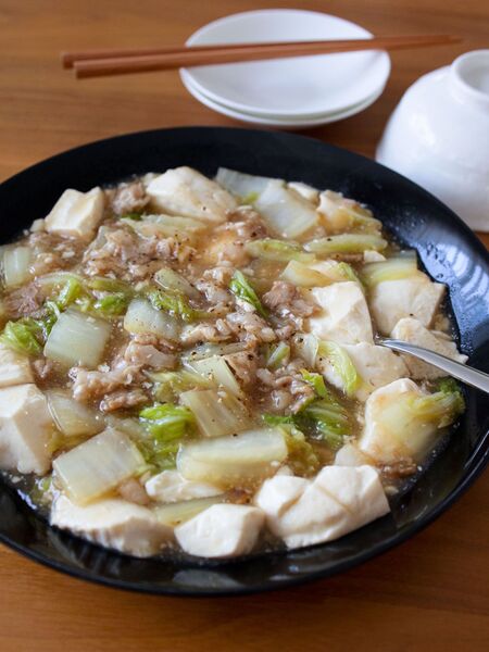 白菜と豆腐と豚肉のとろみ煮【とろとろ白菜のヘルシーあんかけ♪】