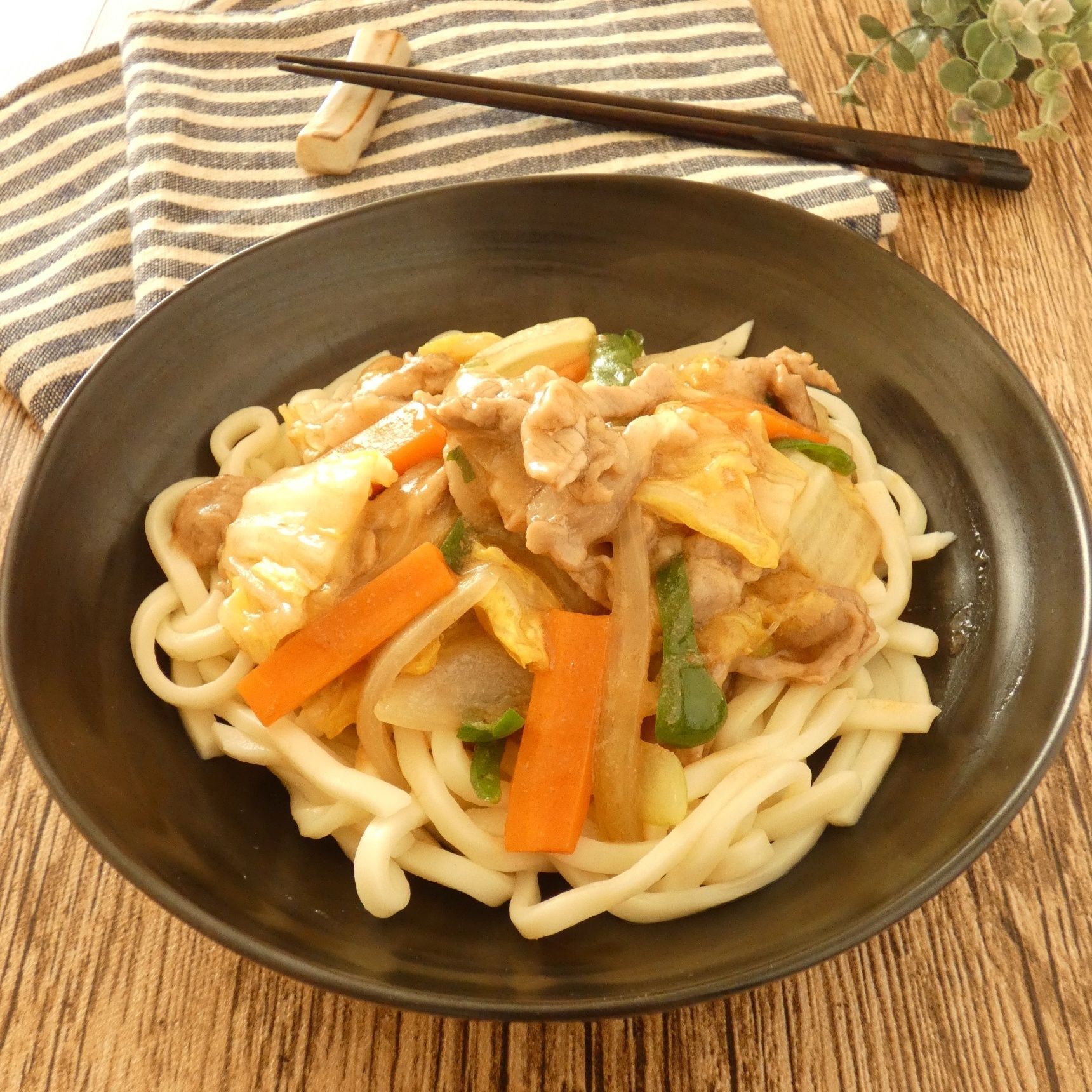 チャーハンの素で野菜あんかけうどん