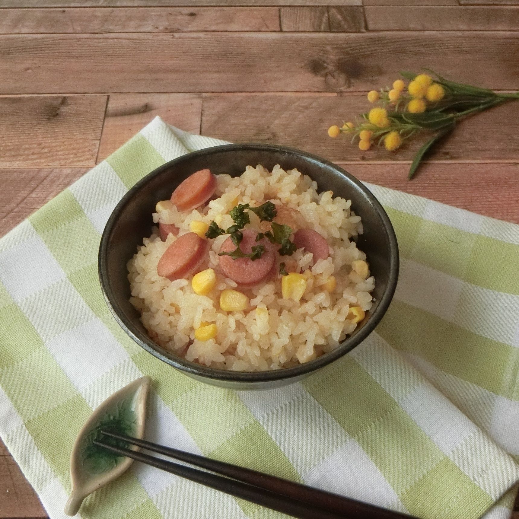 粉末コーンスープで炊き込みご飯