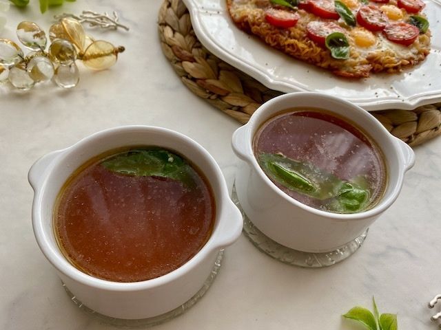 ⑤麺の戻し汁でスープ