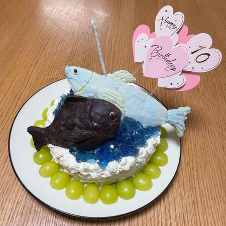 今年の誕生日は大好きな釣りのケーキでお祝い
