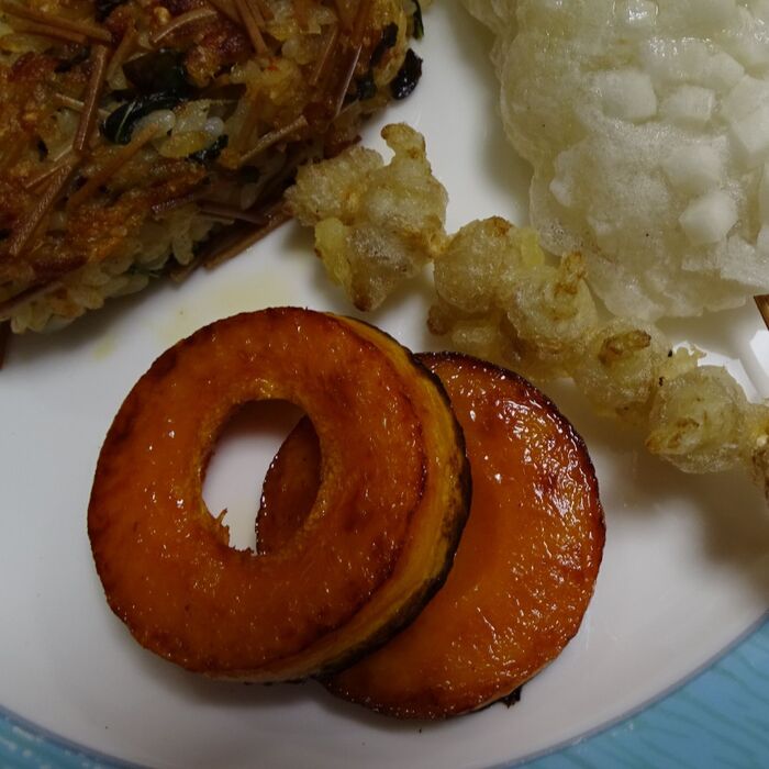 チョロギ天ぷらとバターナッツかぼちゃソテー