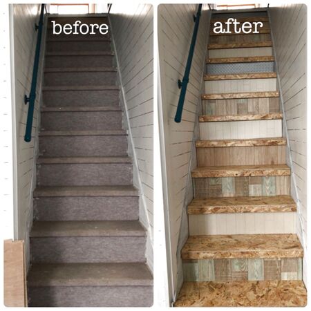 古いじゅうたんの階段を安い材料でお洒落でお手入れしやすい階段にdiy