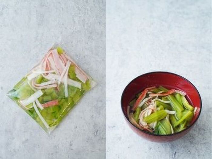 冷凍作り置き：カニカマと小松菜のお吸い物