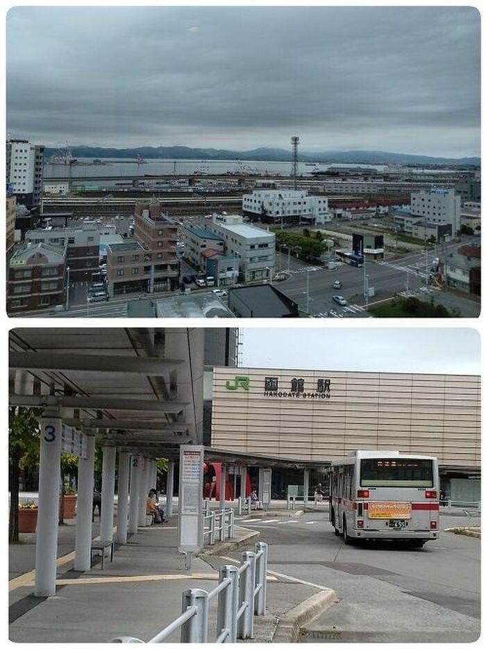 灰色の空とJR函館駅
