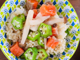 オクラ、サーモン、しめじでさっぱり丼！