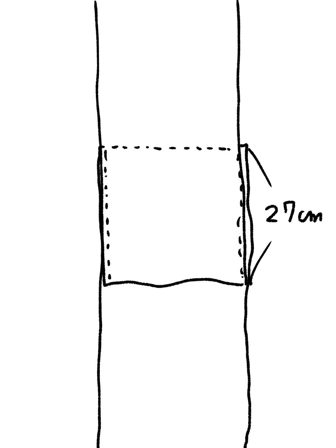 手拭い2枚を約27cm重ねて袋状になる様に縫います