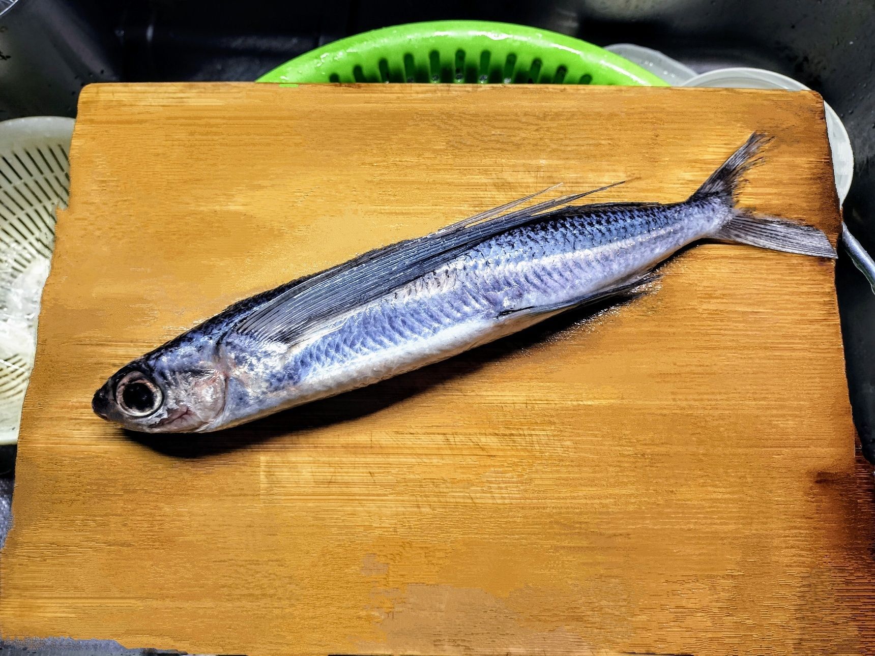 1、トビウオを捌く（腹開き）→内臓を取り除き、流水で綺麗に洗う→水気を拭き取る