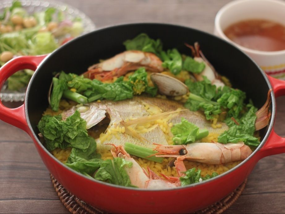 天然魚クエスト③花鯛と菜の花のパエリヤ