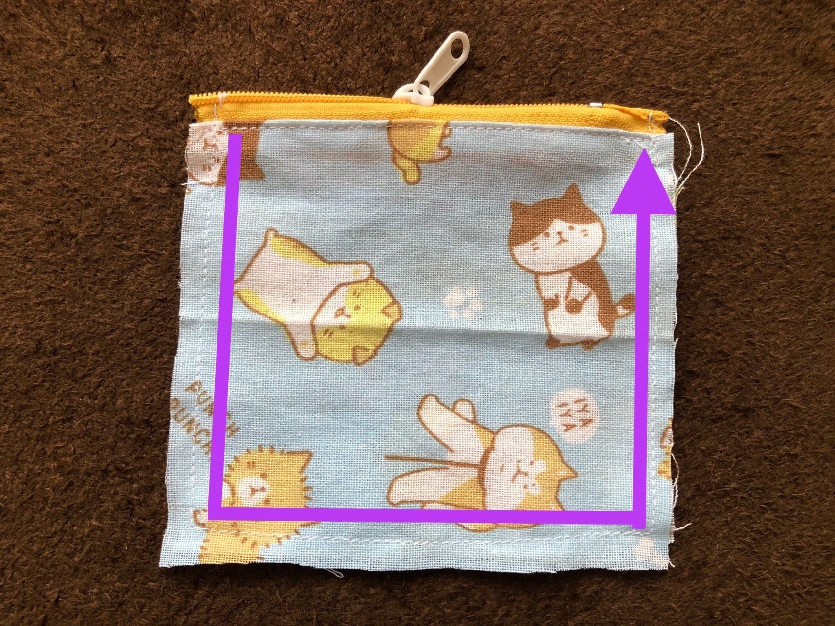 表から矢印の通りにミシン掛けします