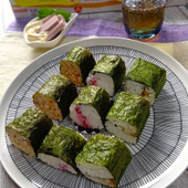 ラップの空き箱で時短＆簡単！巻きずし風おにぎり～！多忙な毎日に！朝食、お弁当、軽食に