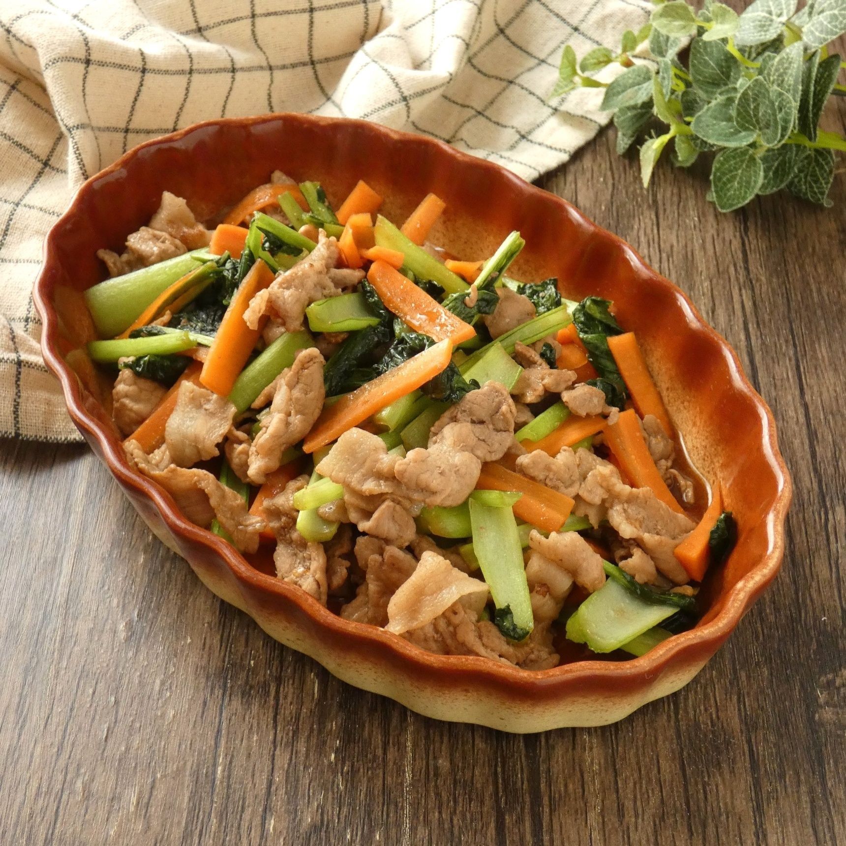味つけ簡単！「豚肉と小松菜のすし酢炒め」