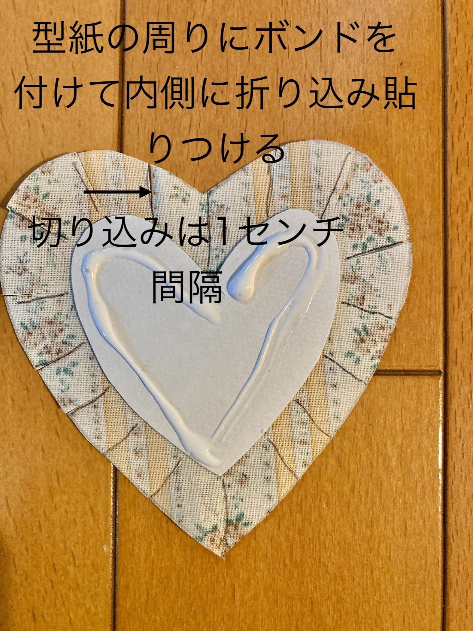③切り込みを内側に折り込み貼り付け、形を整える。。