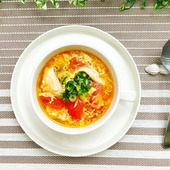 【トマトと鶏ささみのたまごスープ】便利な野菜だし使用！