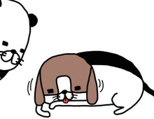 「あったかいぬかわいい」梅吉の前足ペロペロに自分の手をまぜてみたら…【パンダと犬#13】