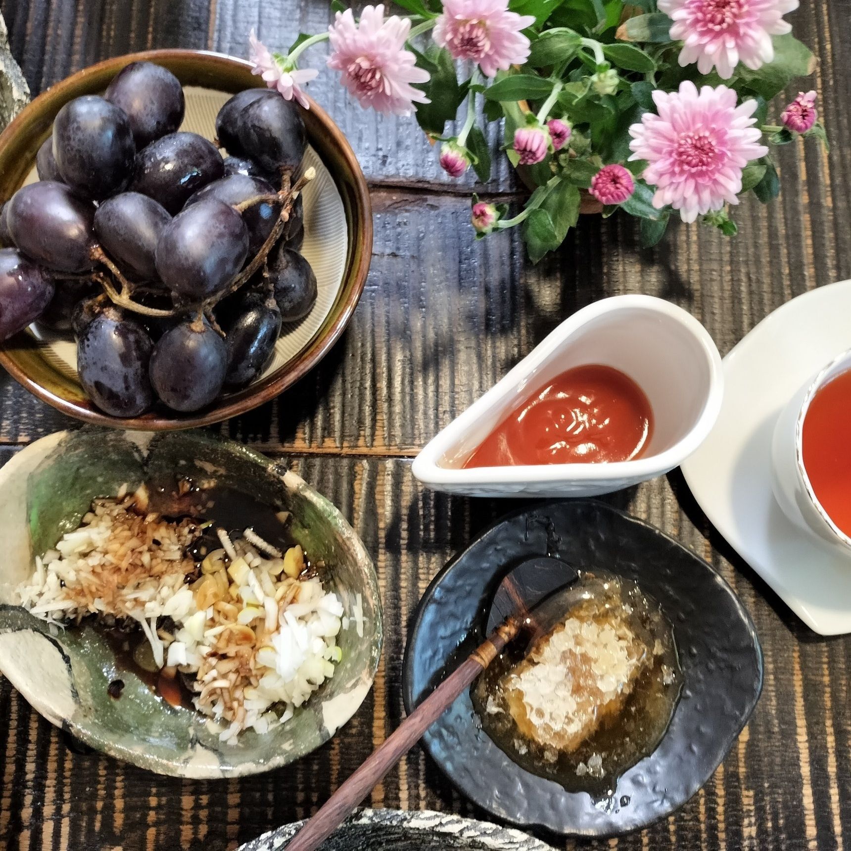 即席！海老揚げ餃子のタレ！コムハニーのチリソースと薬味ダレ！！