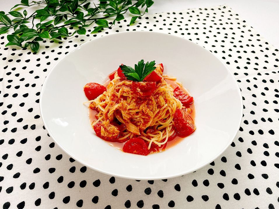 【トマトとツナの冷製パスタ】便利な野菜だし使用！