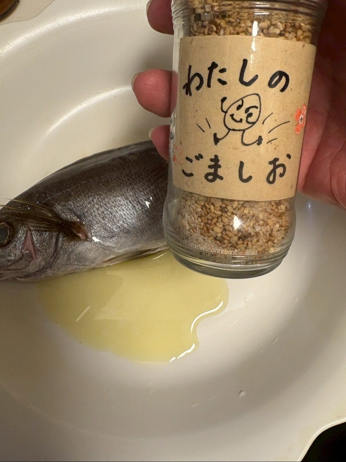 自分で作ったゴマ塩をたっぷりかけてました！