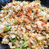 パラパラチャーハン！食用油不使用！体に良い脂を使ってコク旨！オメガ3ネギ卵チャーハン！