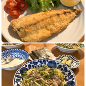 大～きな鯵フライと秋刀魚のパスタ「天然魚で美味しい食卓」