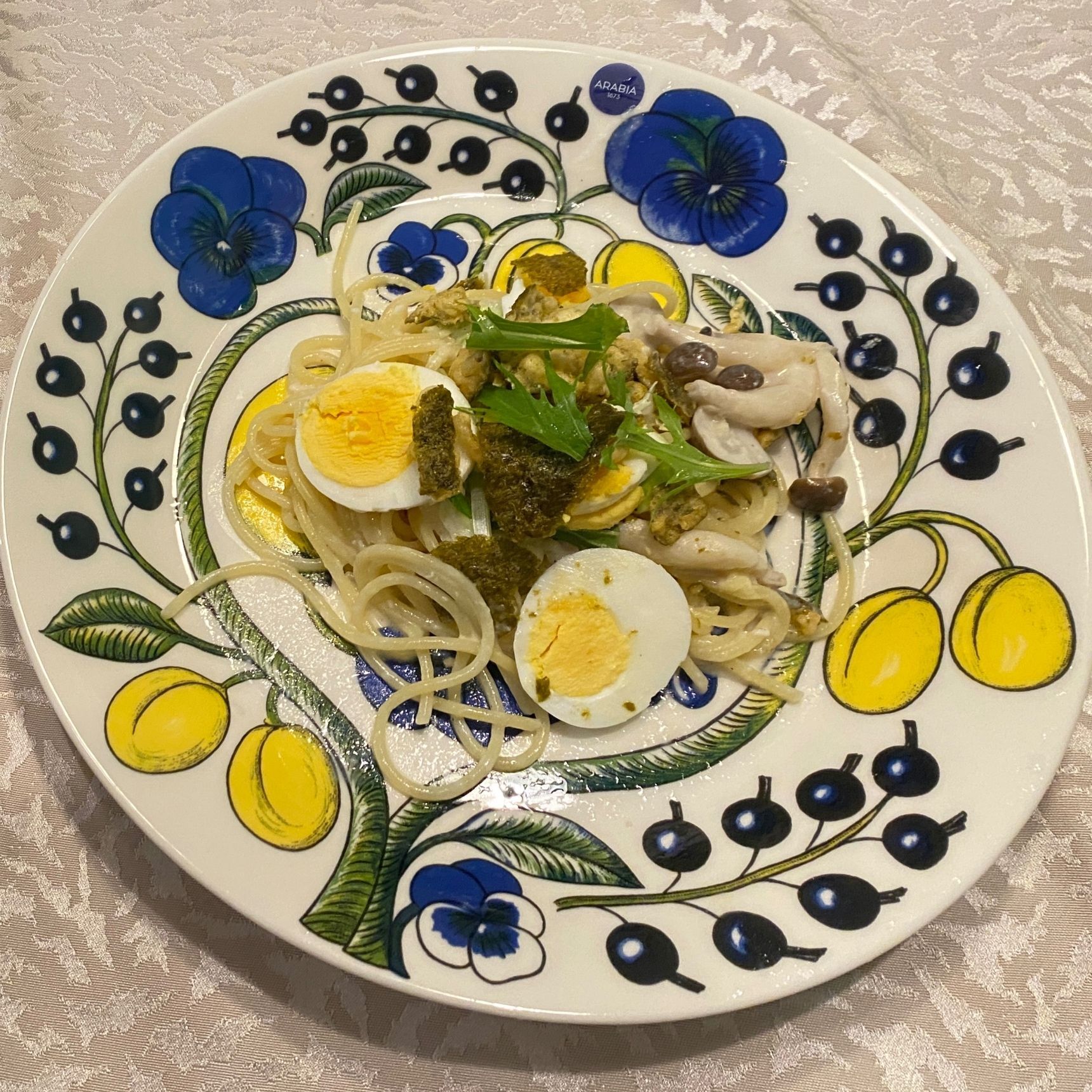 クリームパスタにのり天