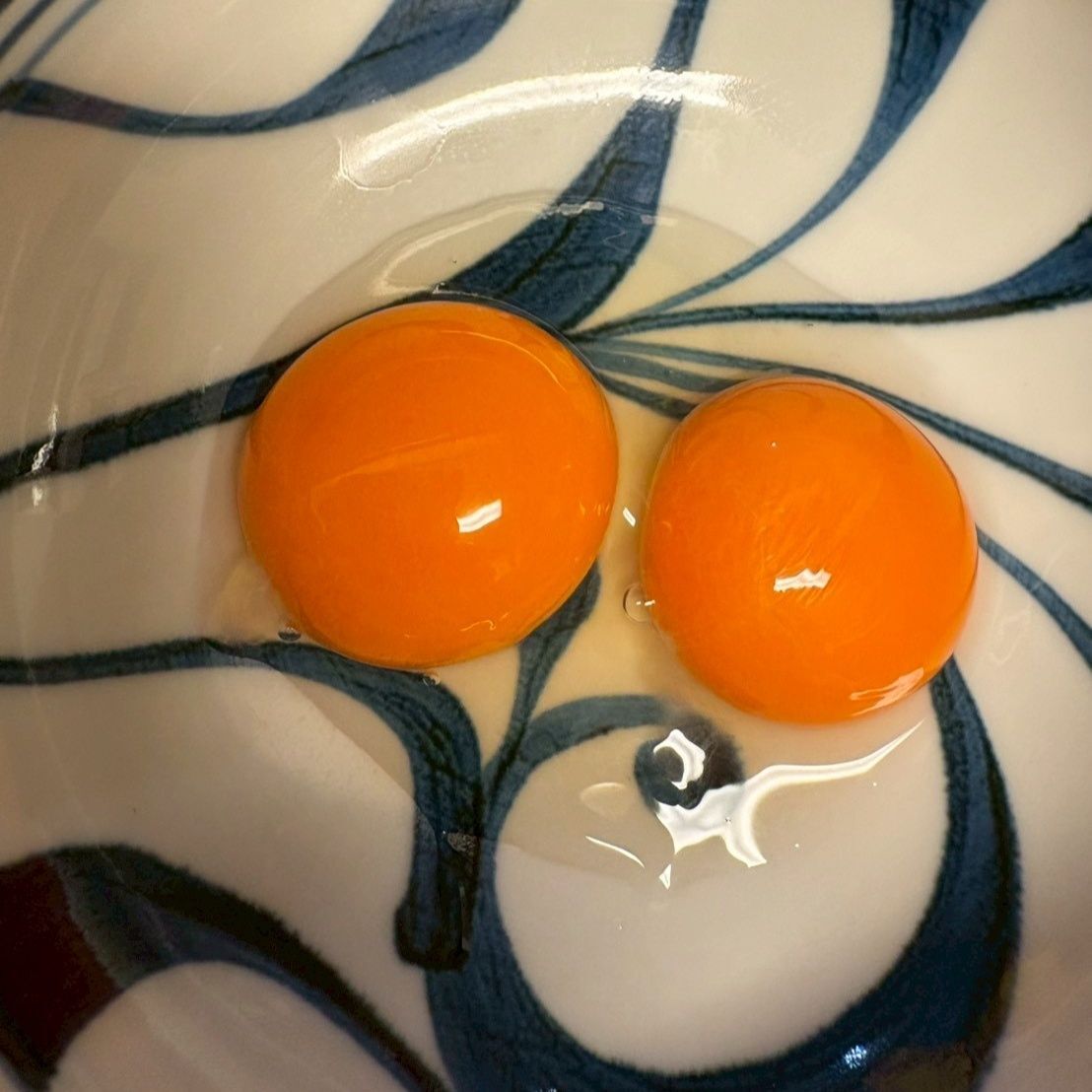 ちょっと深い小ぶりの鉢に卵黄を2個入れる