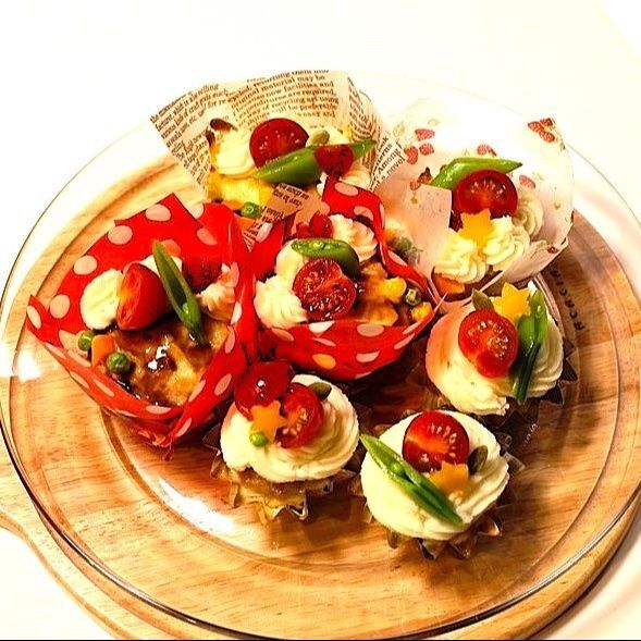 みんなでつくりたい！かわいい(^^)カップケーキ風ハンバーグ