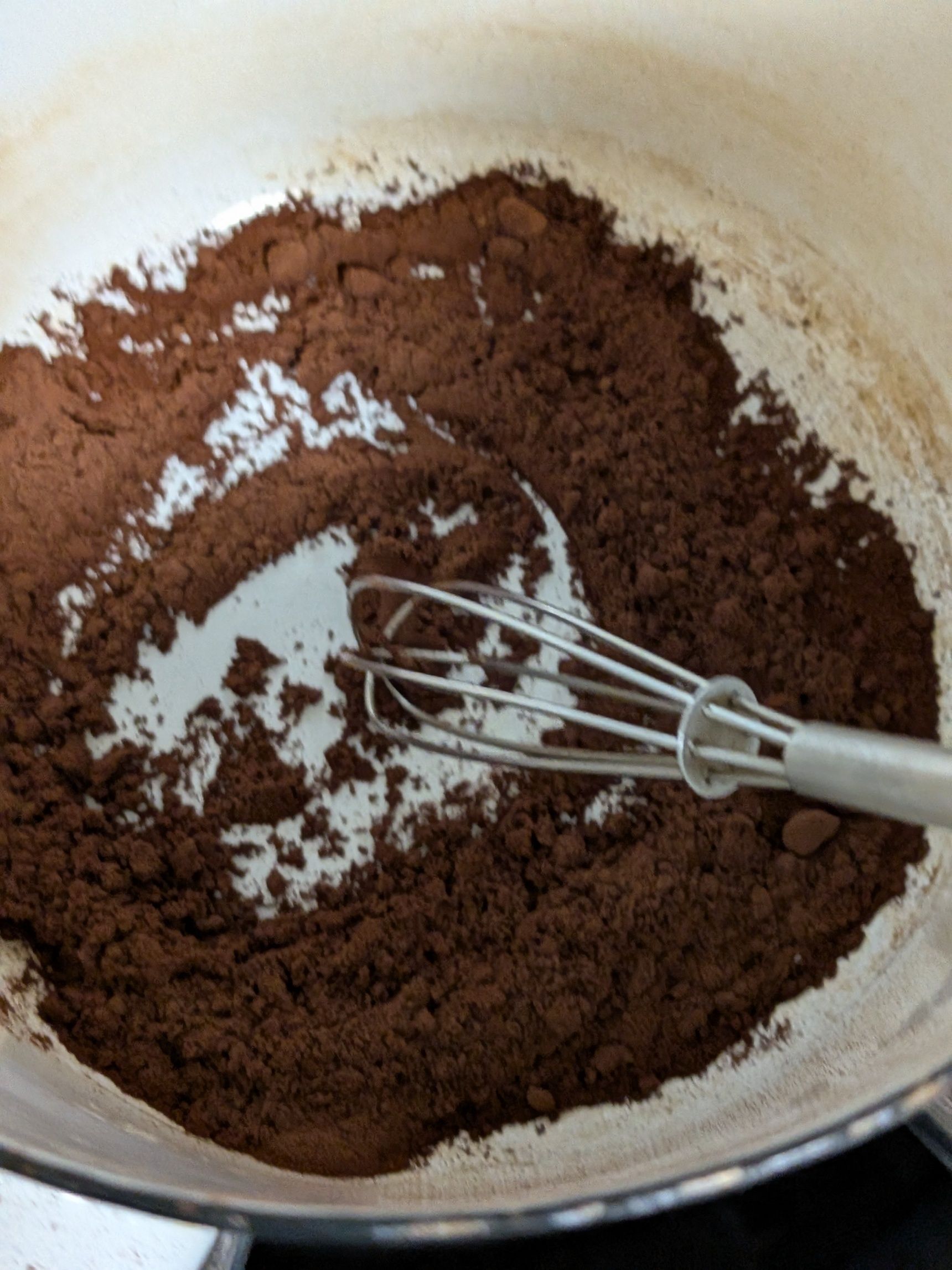 1.ココアを小鍋に入れ、弱火〜中火で20秒ほど炒める（焦がさないように注意）