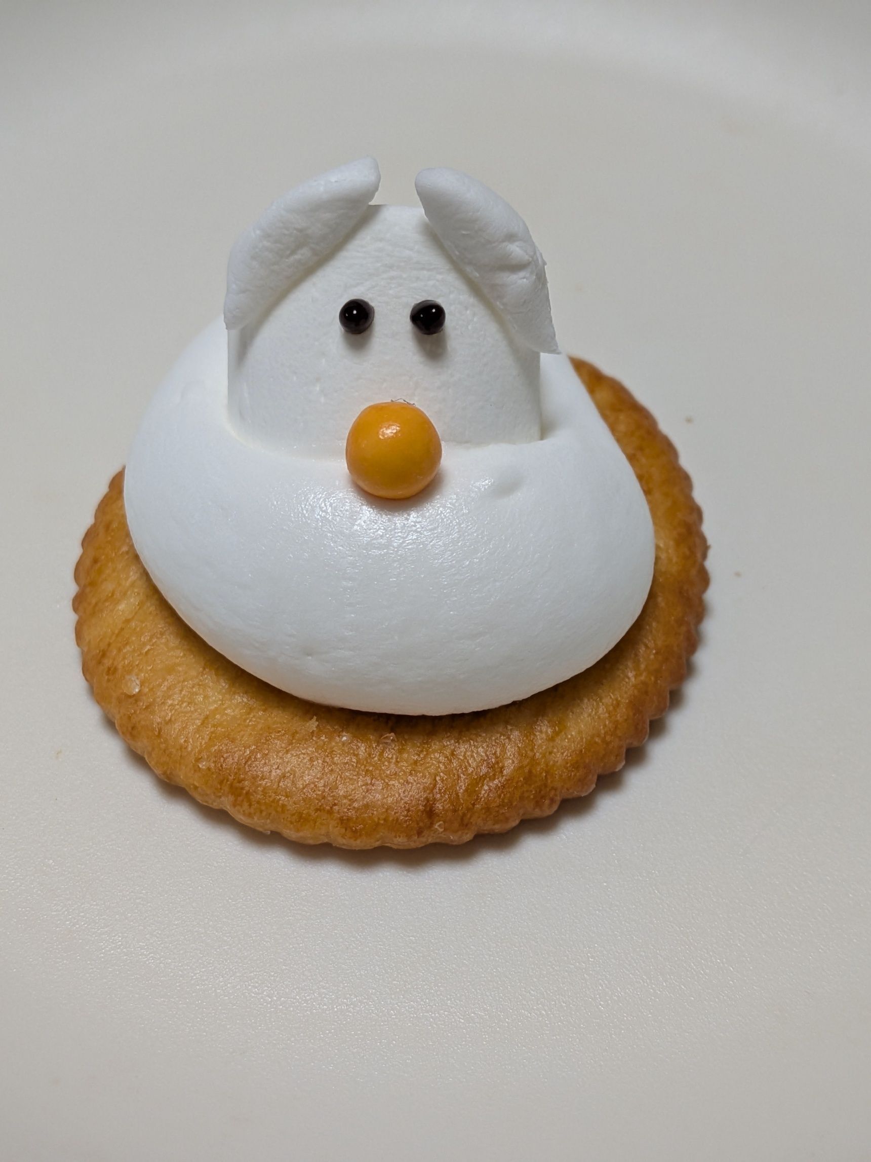 7. 工程1のチョコレートクリームで目を絞る。