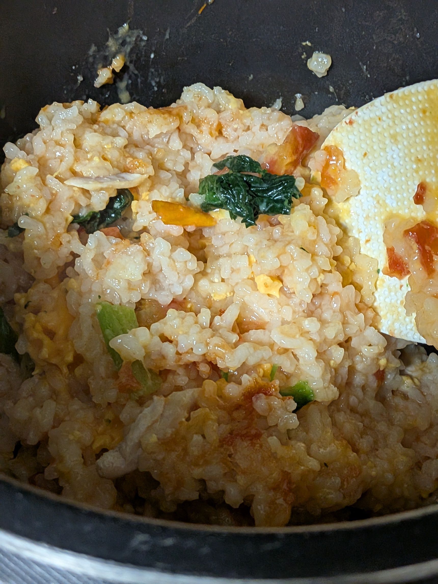 5．炊けたら工程4をのせて混ぜ合わせる。