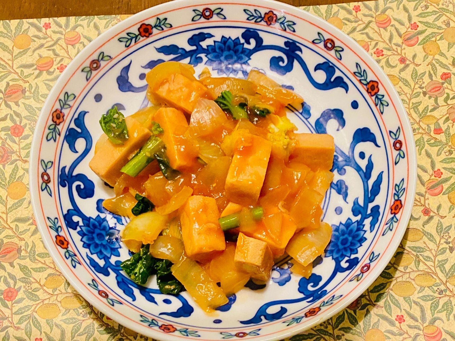 お正月の残った食材で、高野豆腐のエビチリ