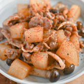 ガッツリ食べよう！「豚肉と大根のめんつゆ炒め」