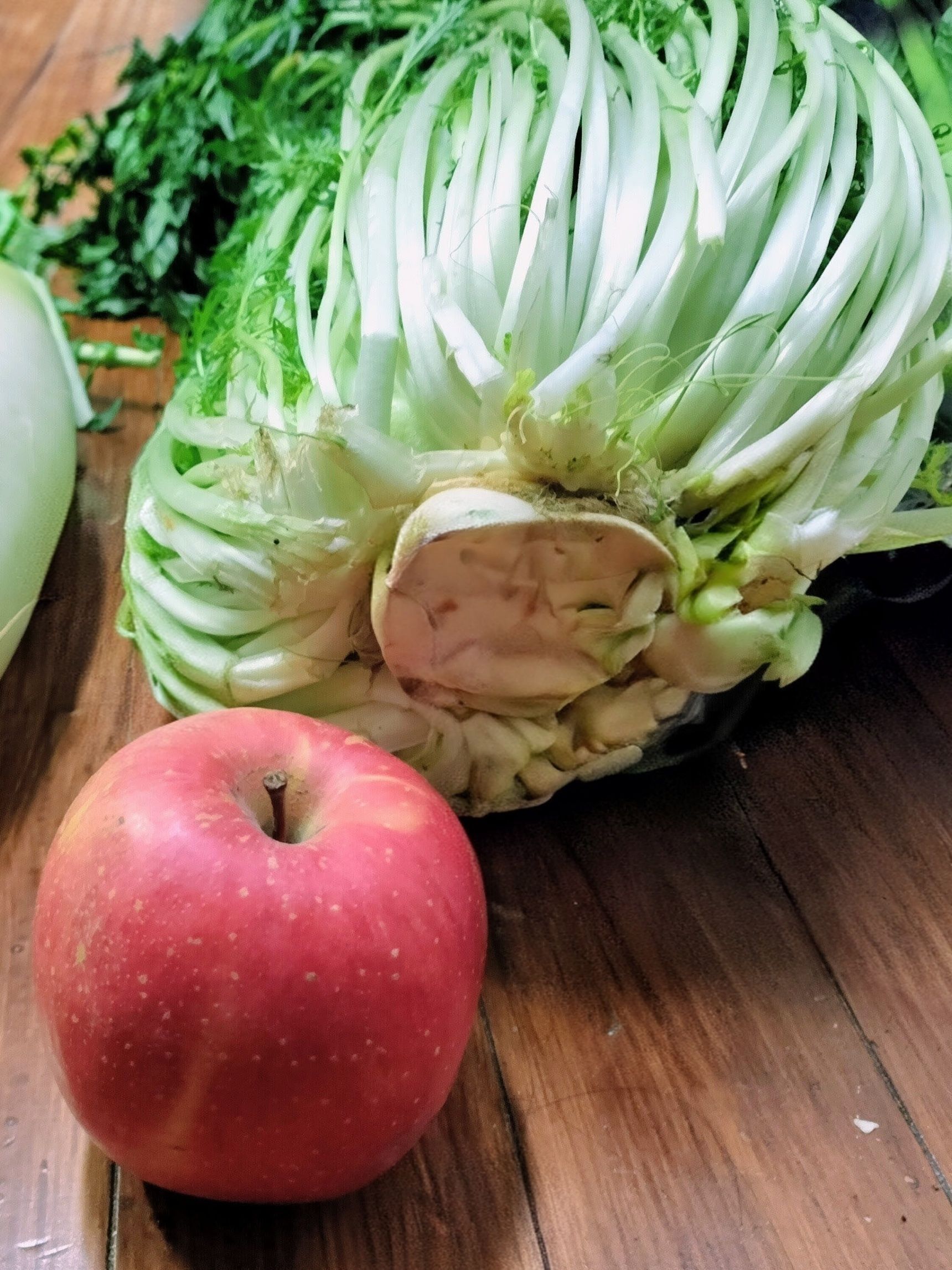 巨大な京菜！鶏むね肉の皮と京菜のかき揚げ！京菜レシピ1