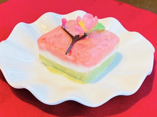 火は使わない！花粉症のこの時期にもってこい〜「菱餅風ヨーグルトシャーベット」