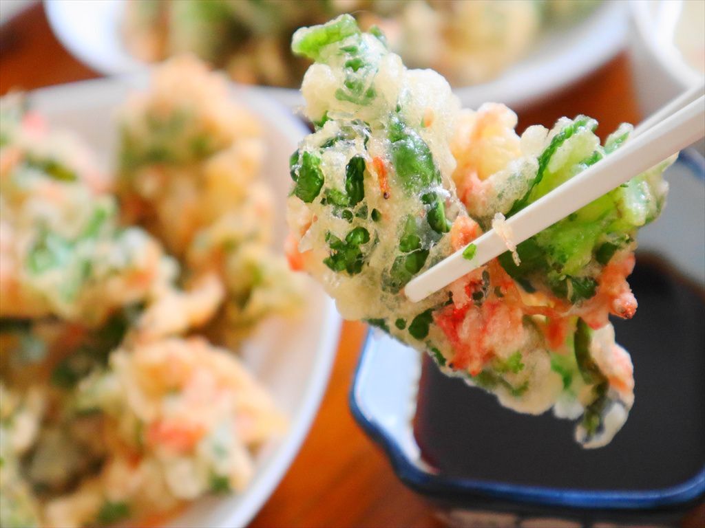 菜の花と干しえびの春色かき揚げ