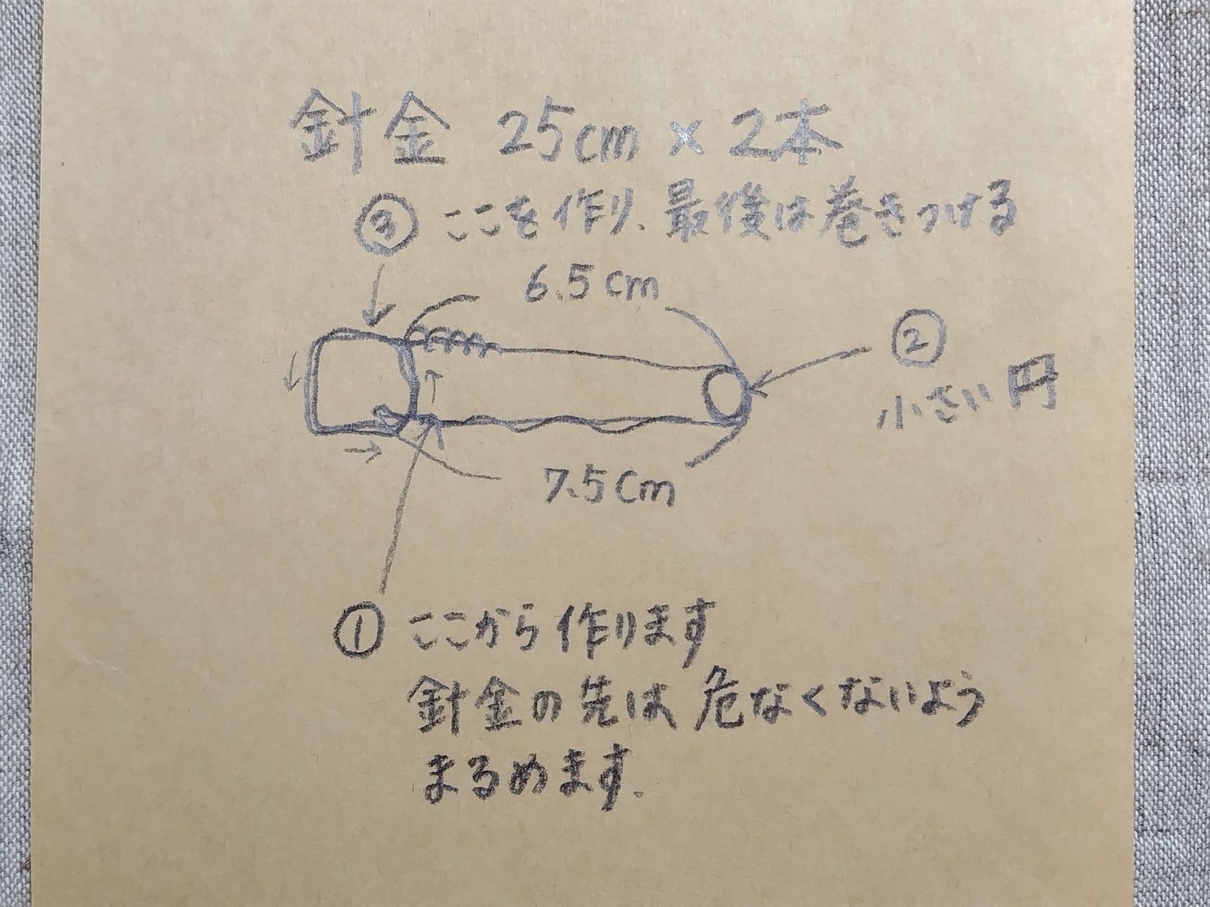 針金を曲げてピンの形を作ります
