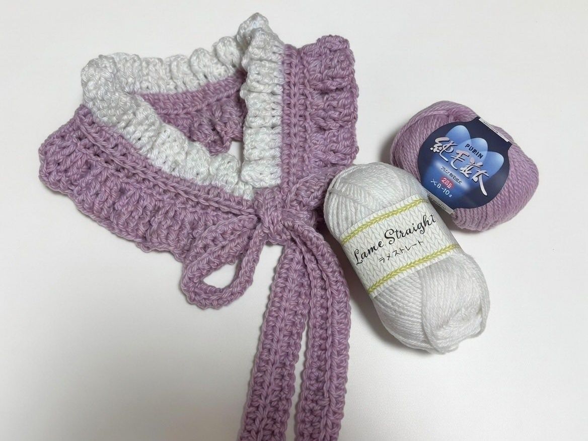 100均毛糸でフリフリ襟編んでみました