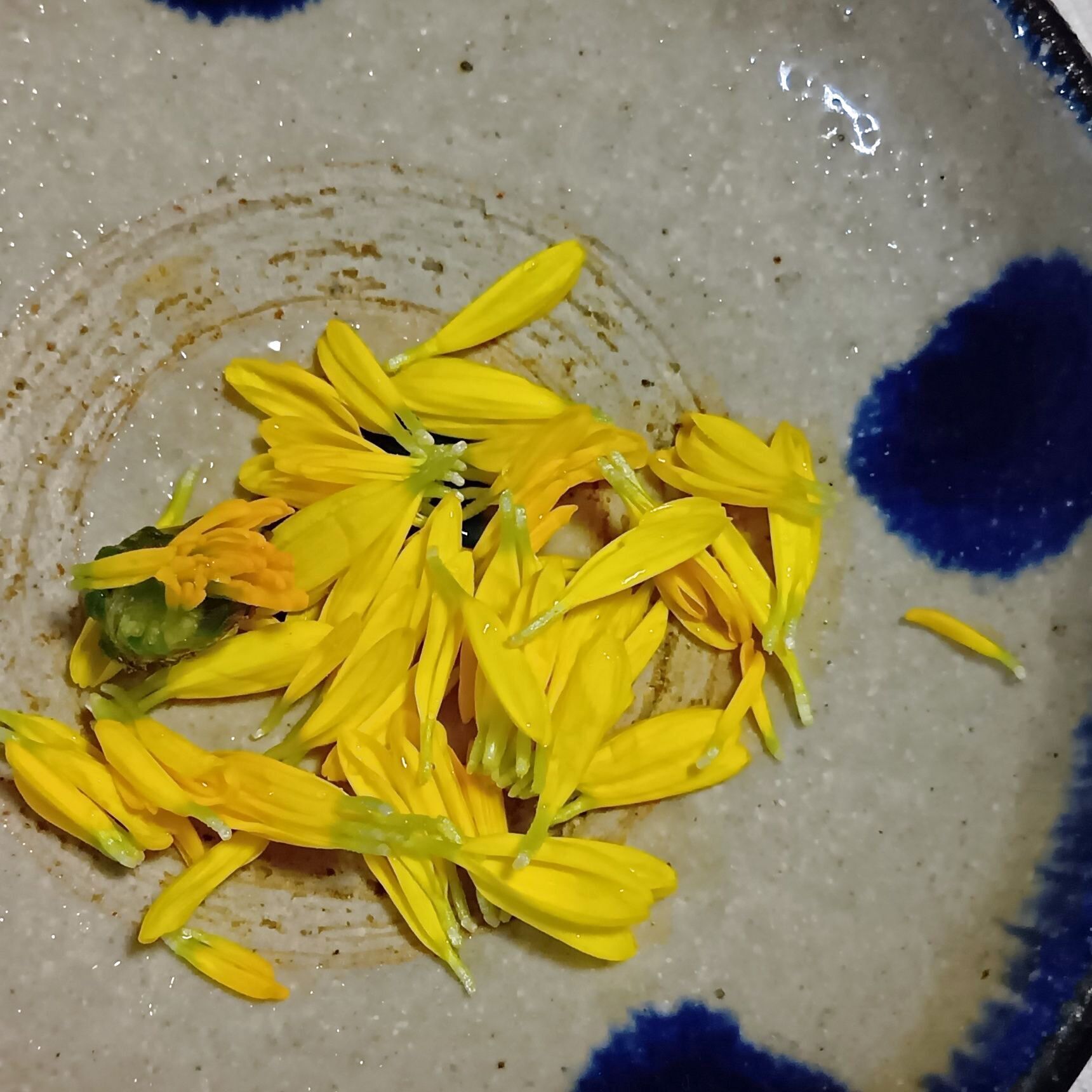 菊のやさしい黄色は、どこか親しみを感じる色。 刺身に添えられた菊の香りも、ほんのりと高貴で印象的ですよね。