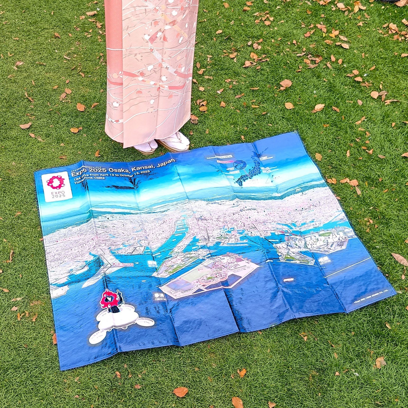 最終地のてんしばに到着！人が大勢だけど、陽気な時間が流れている、シャボン玉が飛んでいたり、桜が満開、人の笑顔も満開！幸せそのものの空間～！