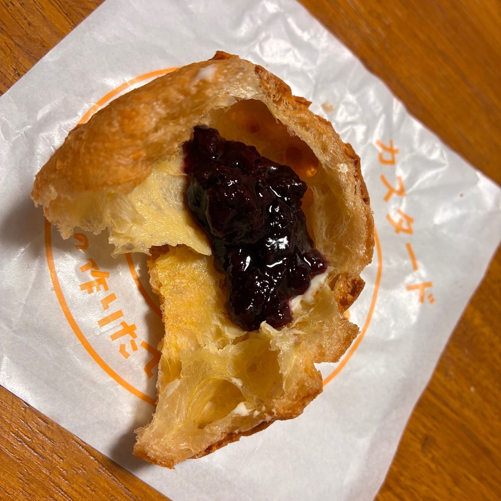 なんとか美味しくシューを頂こうとする