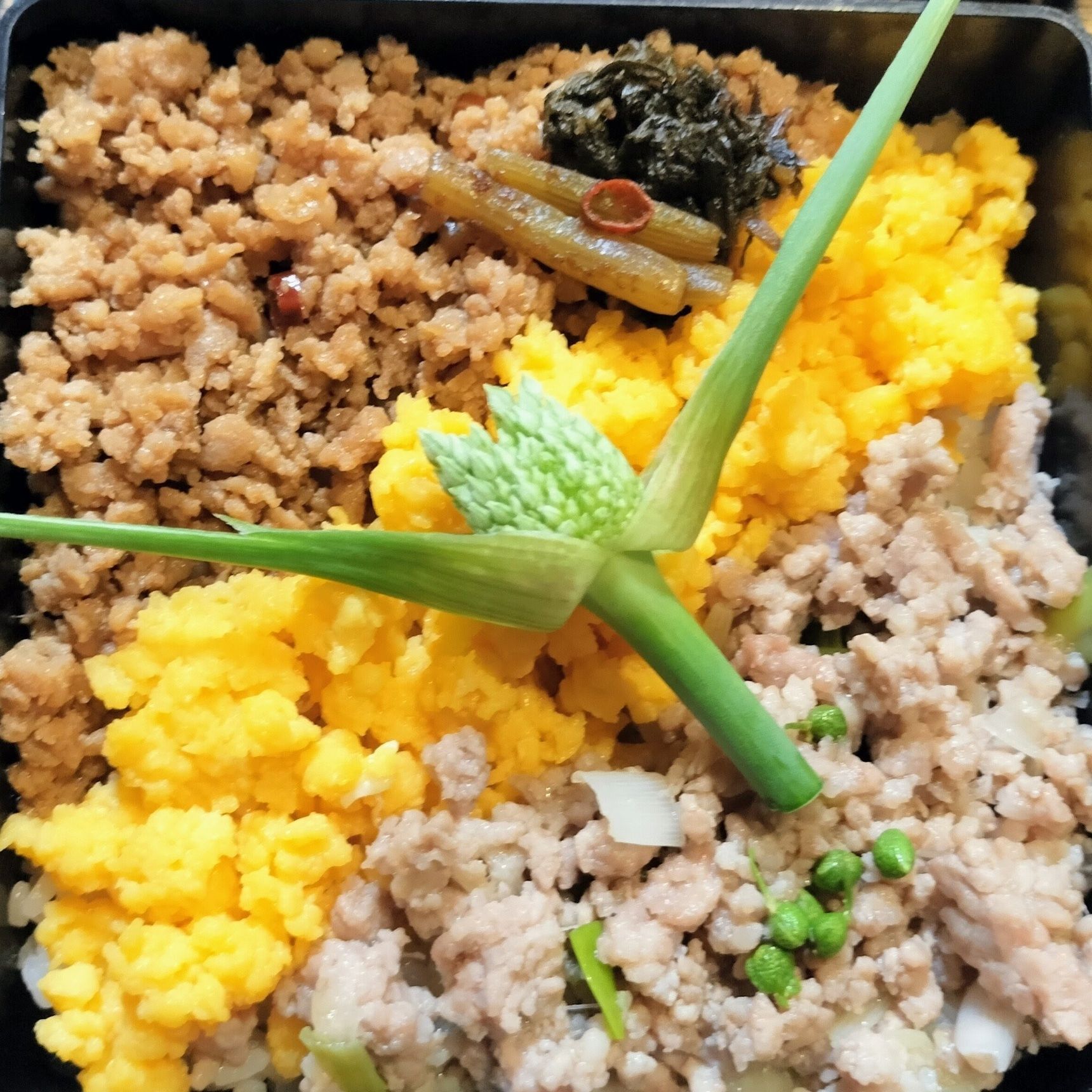 肉肉3色丼！そぼろ丼！2種類の肉と2種類の味のそぼろ！