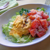 塩麴納豆オムレツカレートマトソース丼