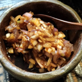 ぷりぷり海老の唐揚げのタレ！長ネギじゃないですよー！ピリッとシャキシャキ食感！風味豊かなタレが合う！