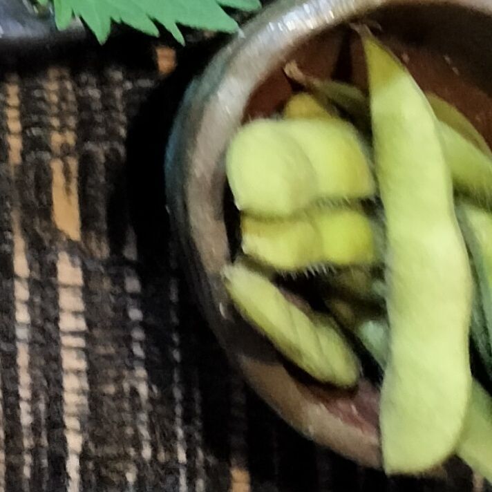 【6品目】枝豆を塩茹でる→ざるにあけ水気をきる→天然塩をふりかける→小鉢に盛り付ける