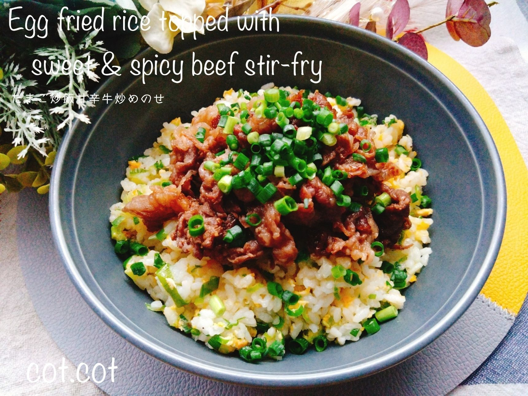 見た目から美味しいやつ！！たまご炒飯甘辛牛炒めのせ