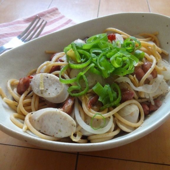 金時豆とウィンナーのジンジャーぺペロンチーノ