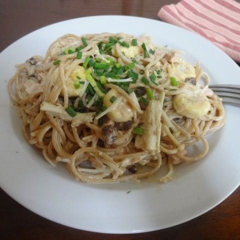 バナナとキノコのマヨ柚子胡椒冷製パスタ