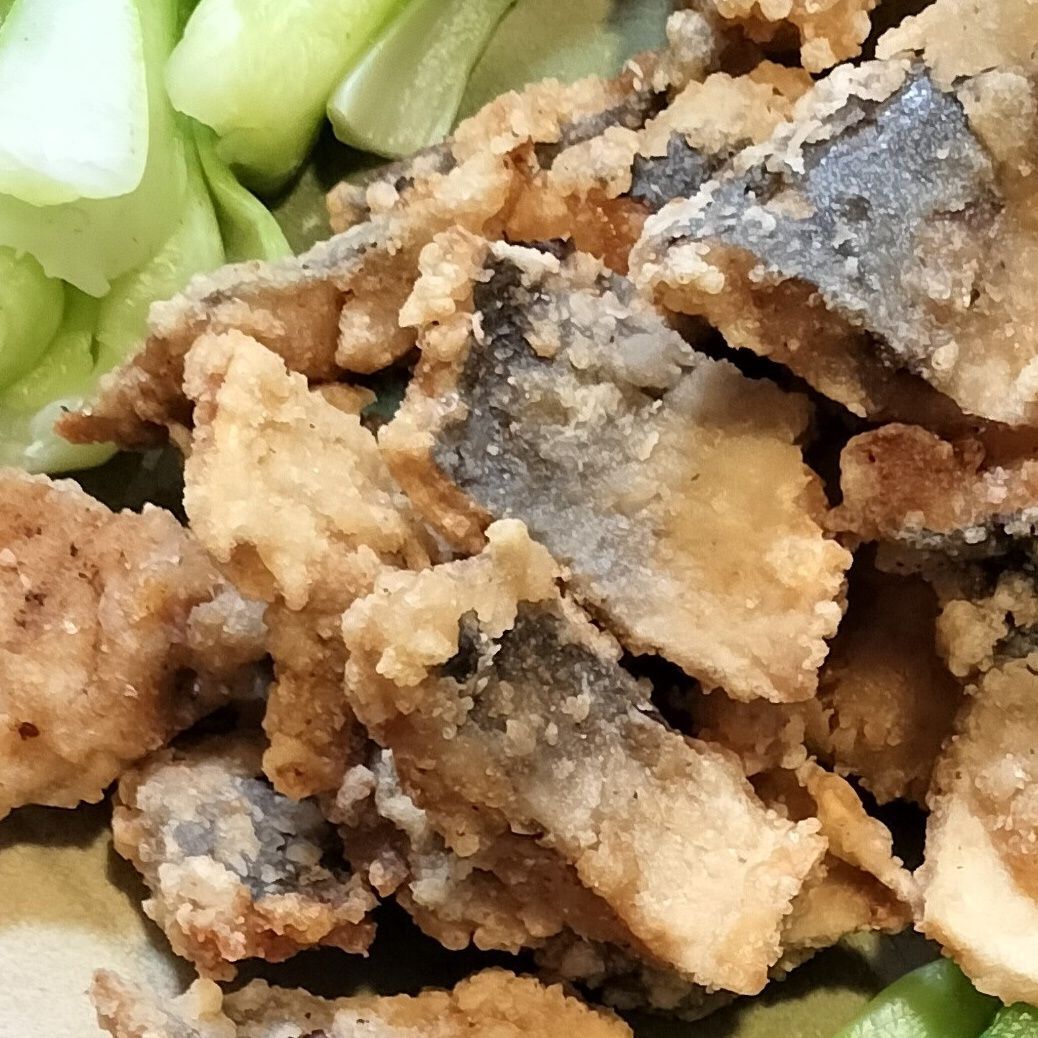 昆布塩藻塩味のアジの干物でアジアン風竜田揚げ！